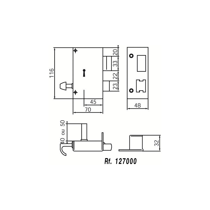 Serrure applique monopoint verticale à tirage clé 4 gorges - JPM