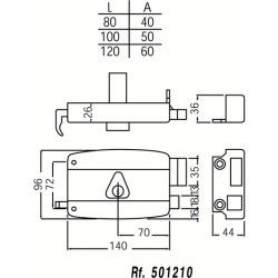 Serrure applique monopoint horizontale à tirage CISA cylindre 45 mm varié - NORMBAU