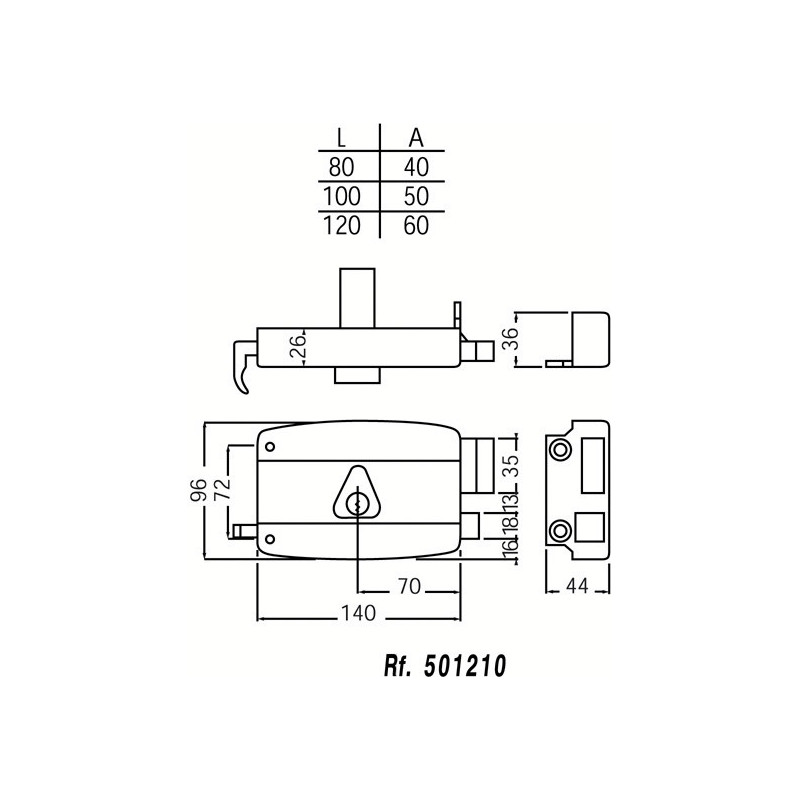 Serrure applique monopoint horizontale à tirage CISA cylindre 45 mm varié - NORMBAU