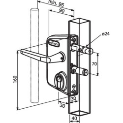 Serrure applique monopoint verticale à fouillot profil européen portail battant LCKX 40 - LOCINOX