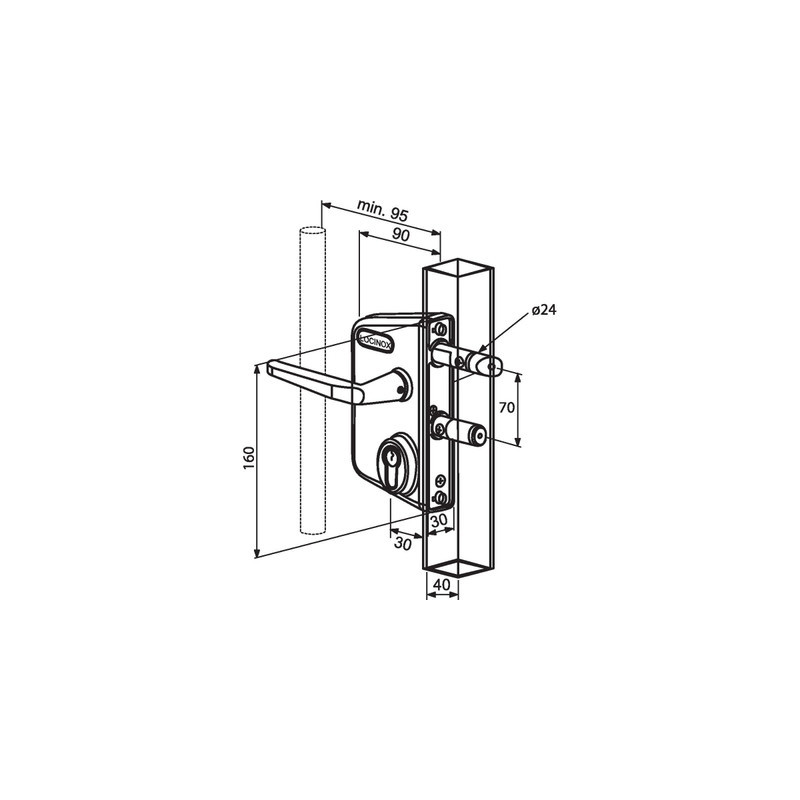 Serrure applique monopoint verticale à fouillot profil européen portail battant LCKX 40 - LOCINOX