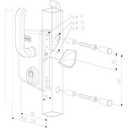 Serrure applique monopoint verticale à fouillot profil européen portail coulissant LSKZ 40 - LOCINOX