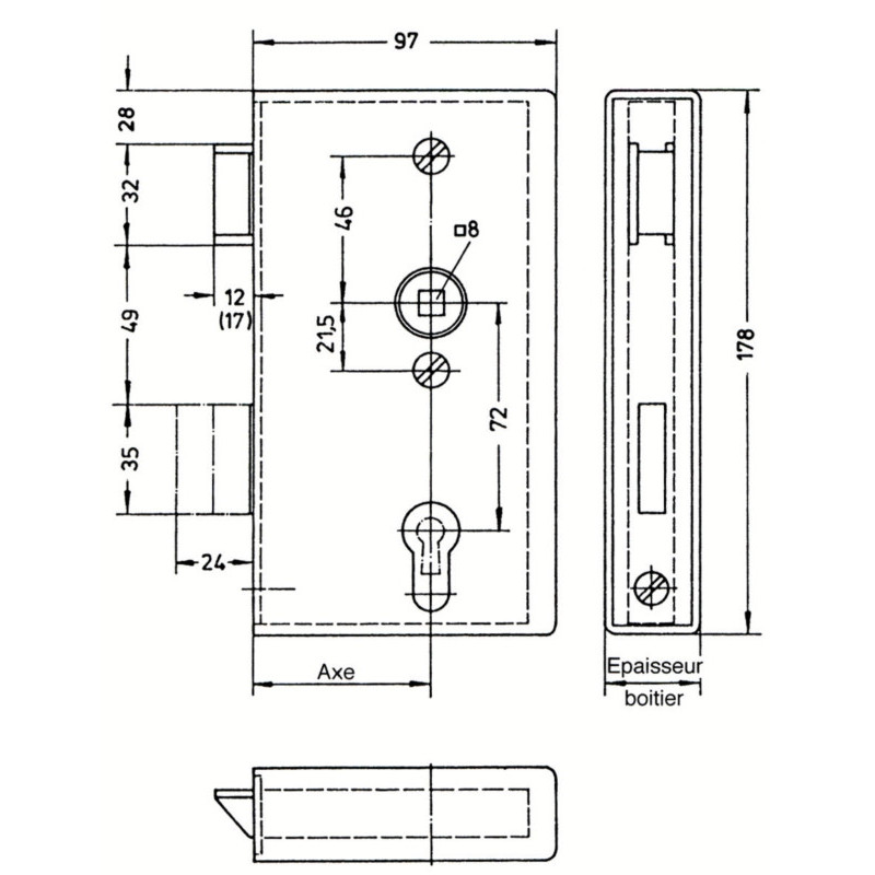 Serrure applique monopoint verticale pêne dormant seul à souder - WSS