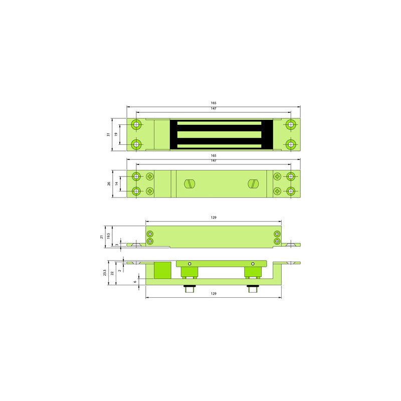 Ventouse électromagnétique à encastrer à cisaillement 750 Kg 12/24V - HQ MAG