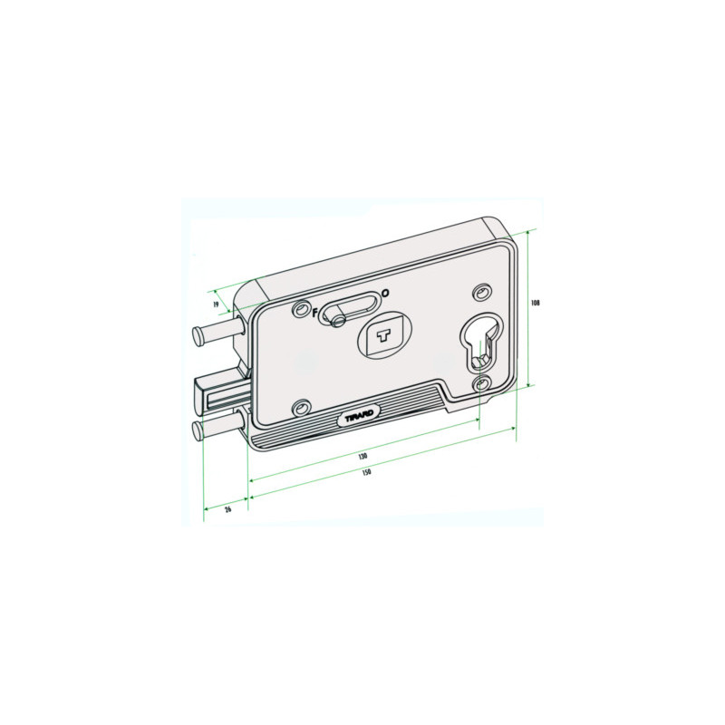 Serrure applique monopoint horizontale profil européen porte de garage EA - TIRARD & BURGAUD