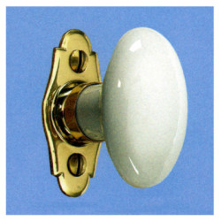 Bouton ovale sur rosace porcelaine laiton-blanc - MERIGOUS