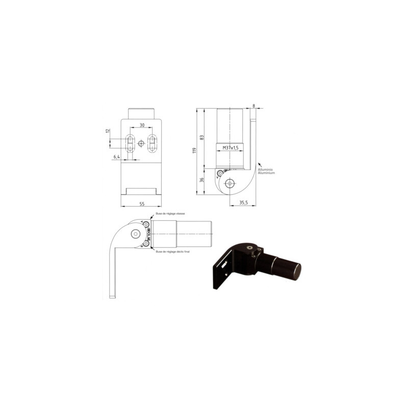 Gond à visser avec à-coup angle 90° à automatisme oléodynamique - ARIETE OL.MI