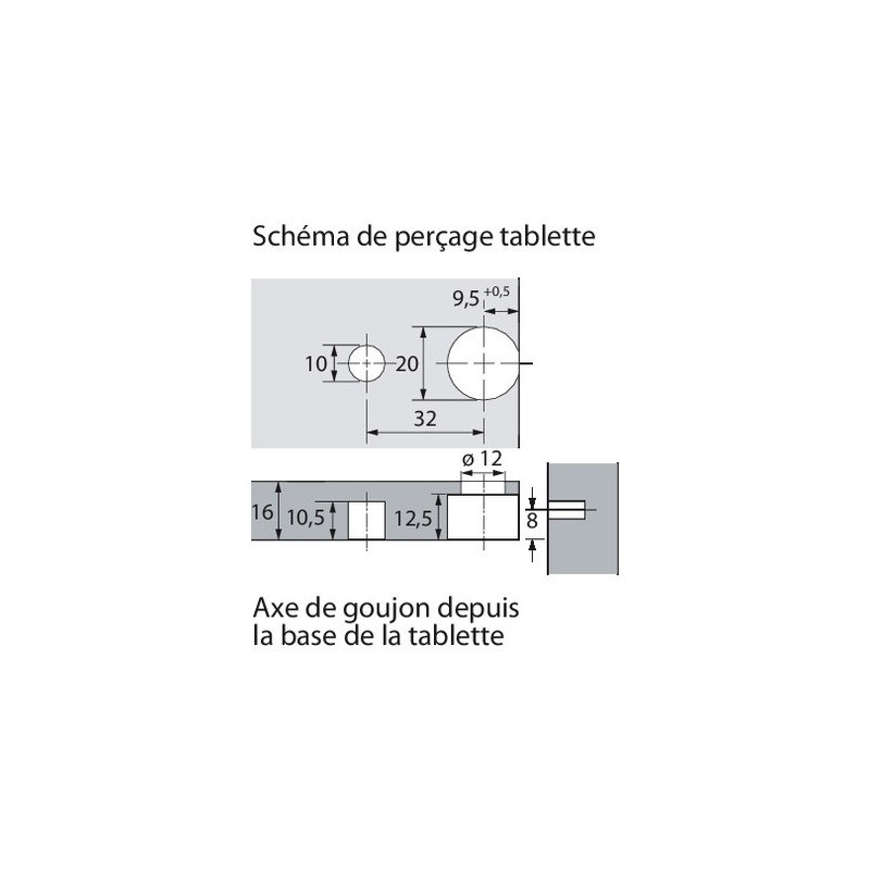 Ferrures VB 36 pour étagères de 19 mm - HETTICH