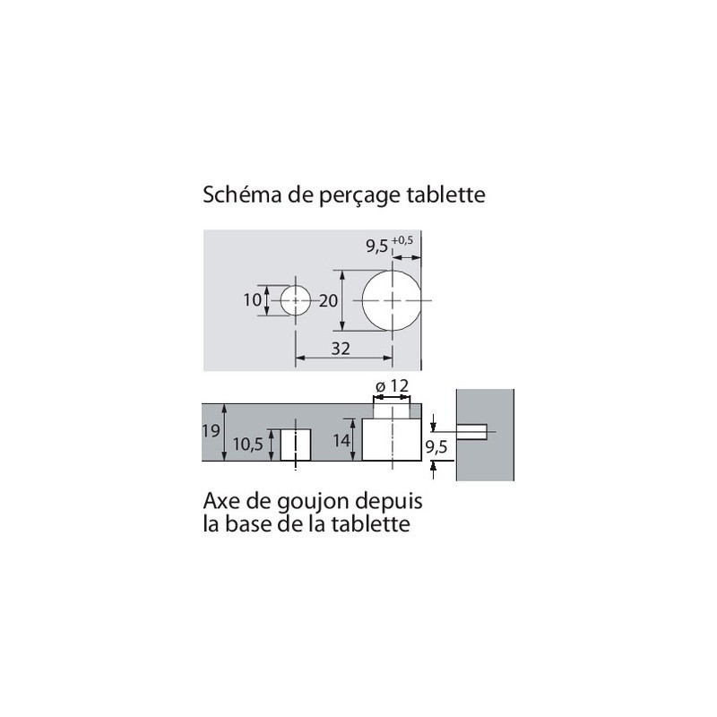 Ferrures VB 36 pour étagères de 19 mm - HETTICH