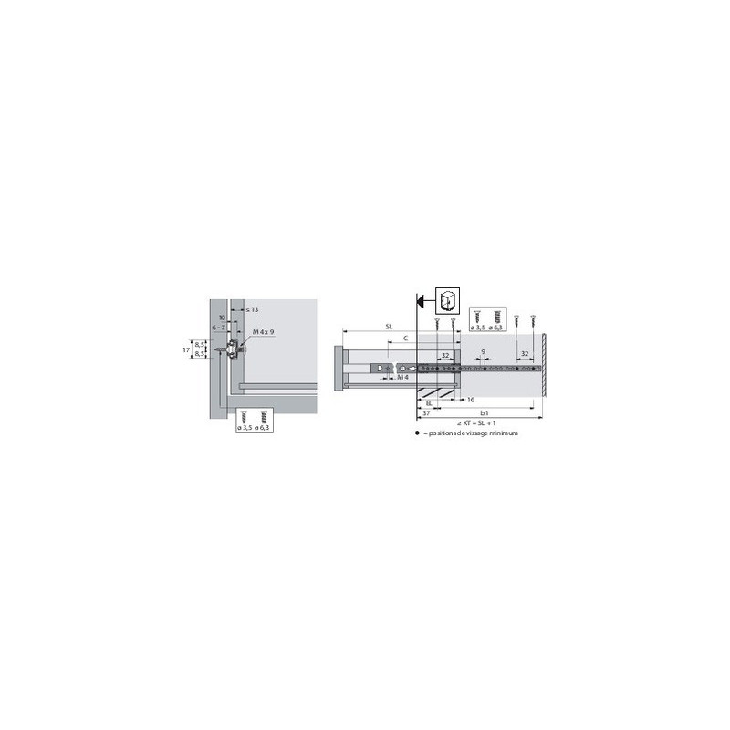 Coulisse à sortie partielle pour montage en rainure KA 1730 - HETTICH