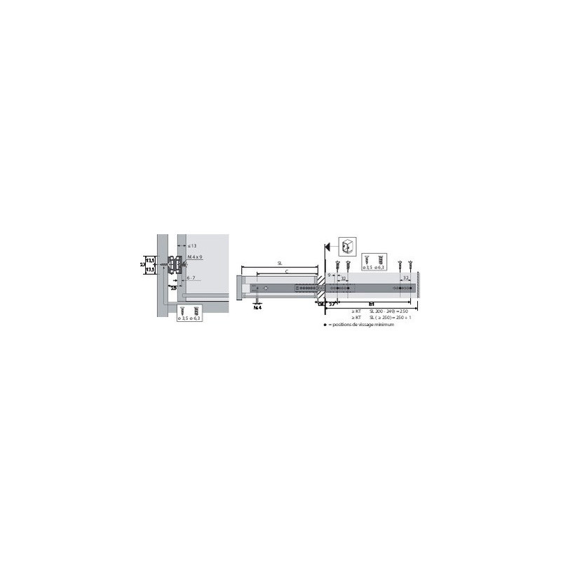 Coulisse sortie totale pour montage en rainure super extension KA 290 - HETTICH