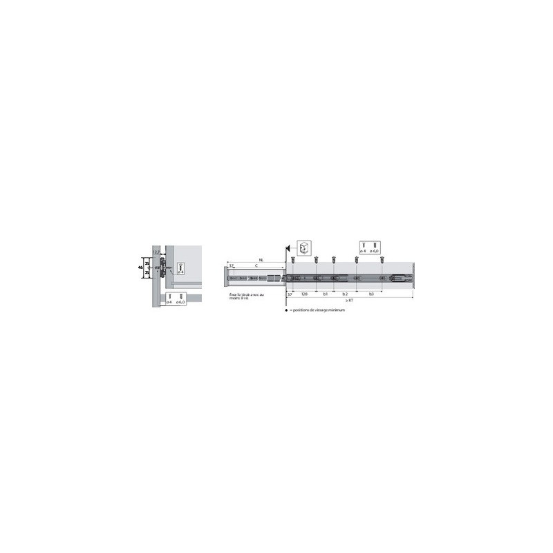 Coulisse à sortie totale pour montage latéral silent system KA 4532 AM - HETTICH