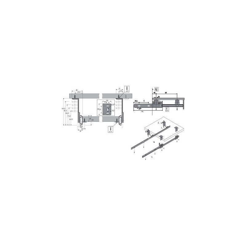 Coulisse à bille sortie partielle pour tablette bois KA 3434 - HETTICH