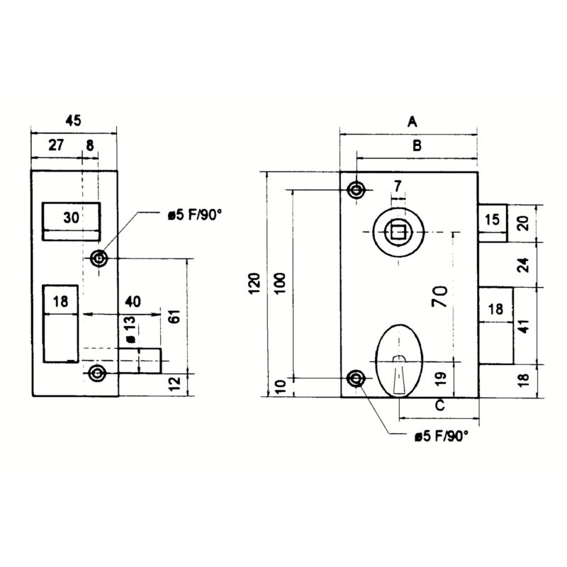 Serrure applique monopoint verticale à fouillot clé 4 gorges 804 - METALUX
