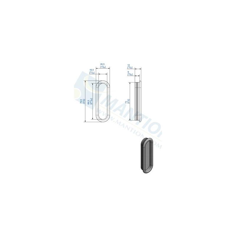 Poignée cuvette porte intérieure à entailler 75x20 - MANTION