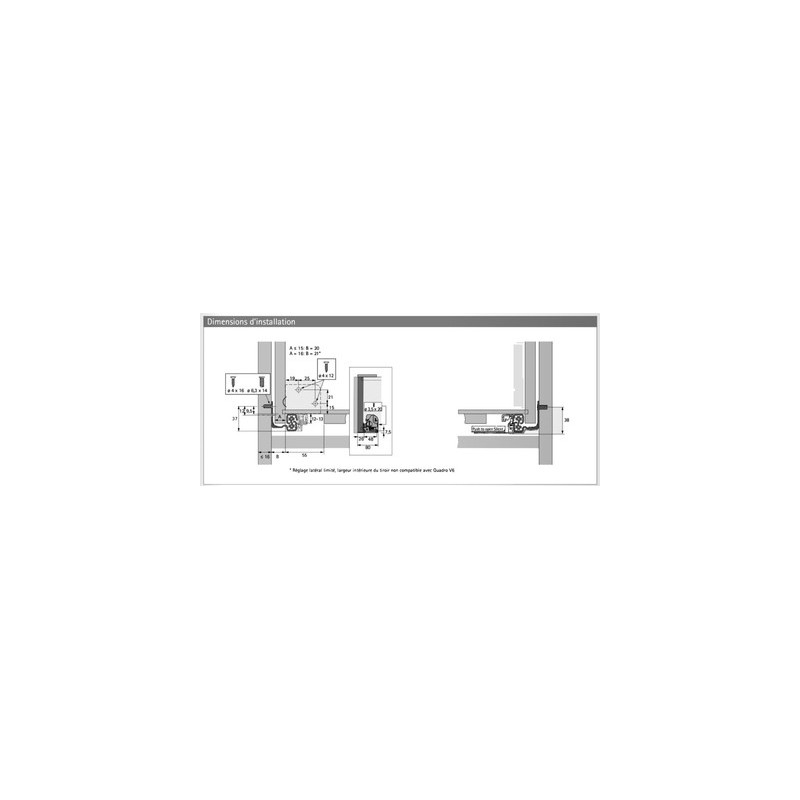 Coulisse sortie totale silent system QUADRO 4D - HETTICH