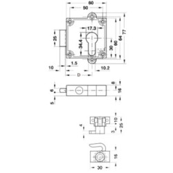 Serrure de meuble pêne dormant espagnolette pour meubles axe 40 mm - HAFELE