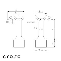 Support de main courante d'angle inox à coller - CROSO