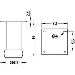 Pied de meuble aluminium rond réglable - HAFELE