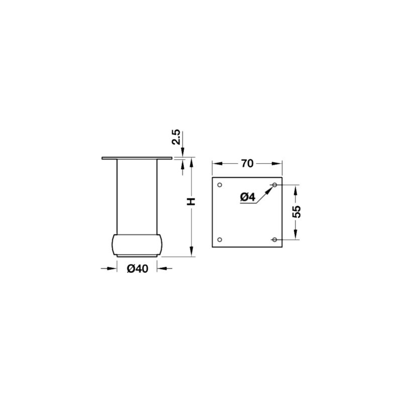 Pied de meuble aluminium rond réglable - HAFELE