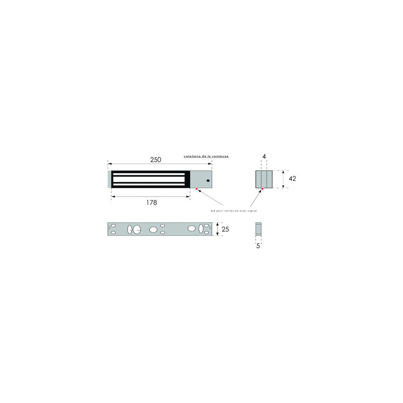 Ventouse électromagnétique en applique 300 Kg 12/24V BVA - EFF EFF