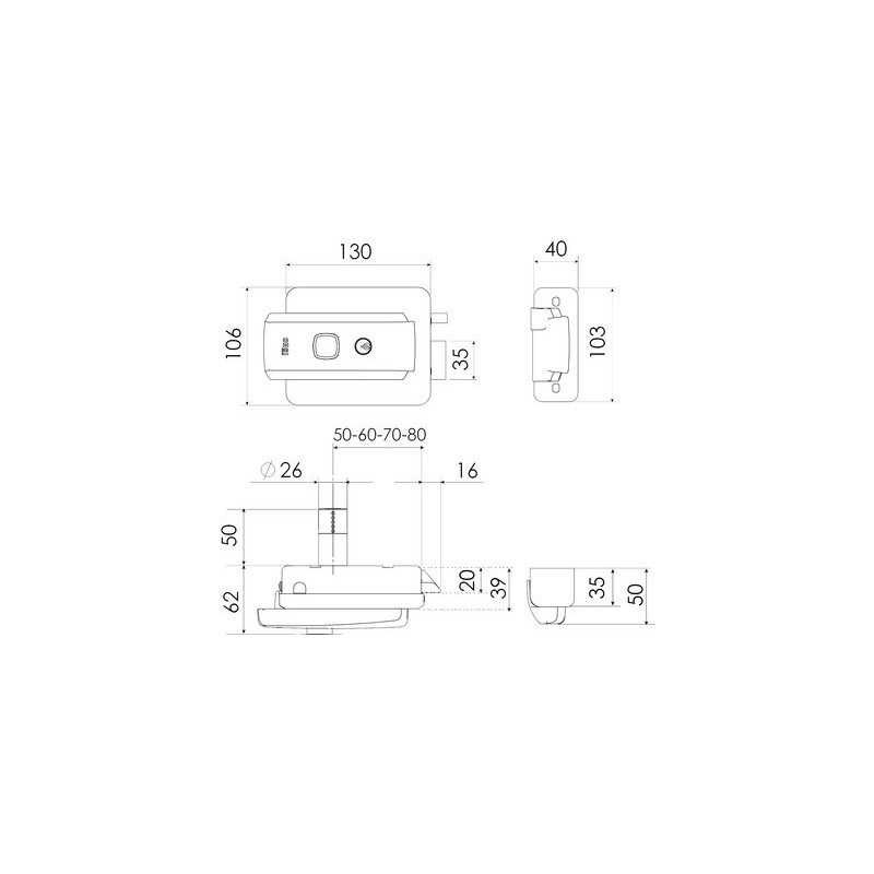 Serrure électrique en applique bec de cane 52N 12V - ISEO