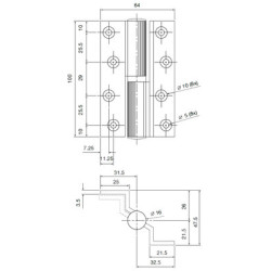 Paumelle aluminium coudée à bouts carrés 64x100 mm argent - ARLU
