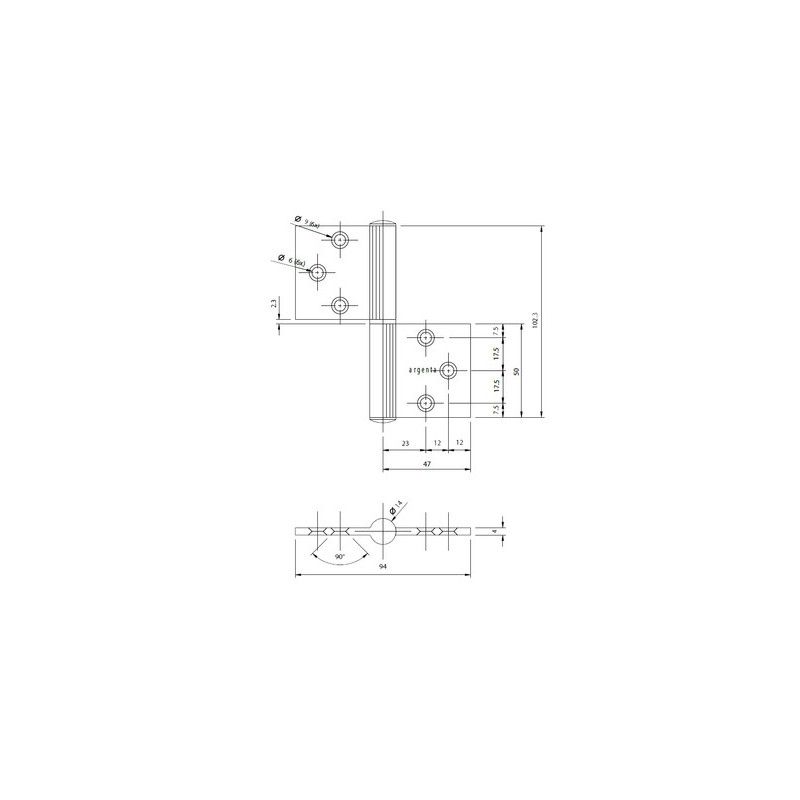 Paumelle aluminium universelle à bouts carrés 102x94 mm - ARLU