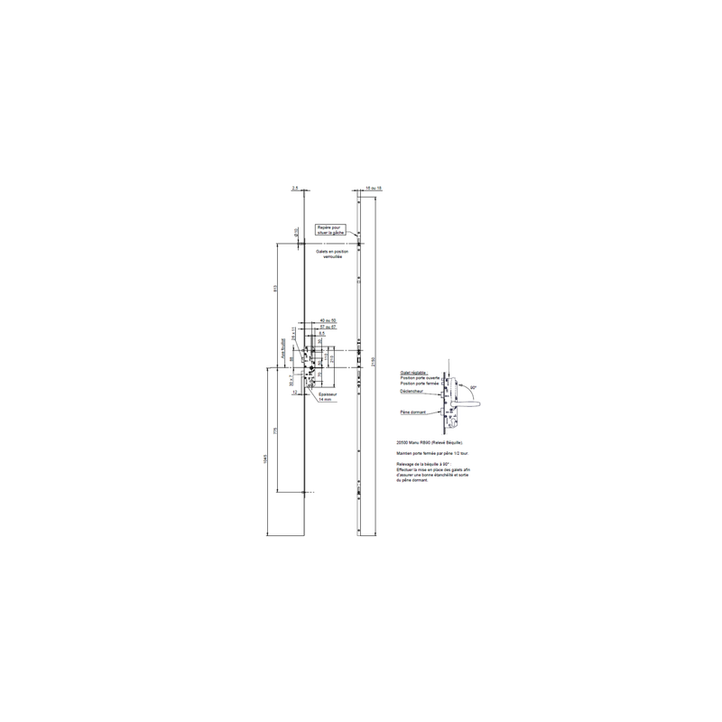 Serrure à encastrer 4 points pêne dormant demi-tour clé i 20500 RB90 - VACHETTE ASSA ABLOY