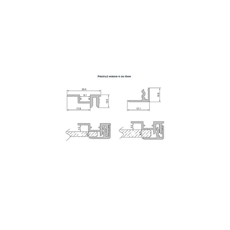 Ensemble de 2 profils aluminium pour miroir - ATRIUS