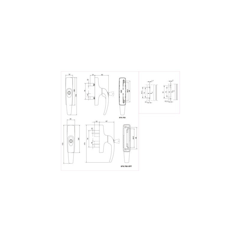 Poignée crémone à clés ouverture à la française 870.753 MANON - SAVIO