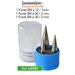Coffret 3 forets étagés conique à queue cylindrique tôle - ALPHA COUPE