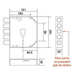 Serrure applique 3 points horizontale pêne dormant porte en poussant A2P 3600 VAL DUO - SECURYSTAR