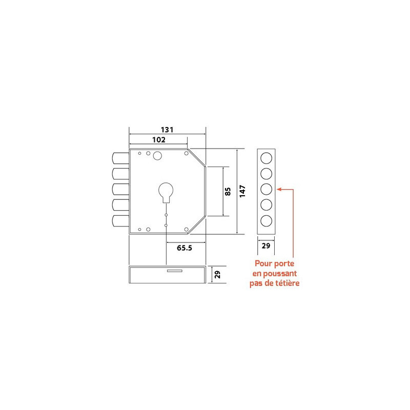 Serrure applique 3 points horizontale pêne dormant porte en poussant A2P 3600 VAL DUO - SECURYSTAR