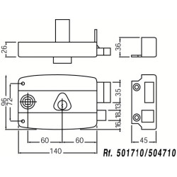 Serrure applique monopoint horizontale à fouillot CISA cylindre 45 mm sur numéro BC2304 - NORMBAU