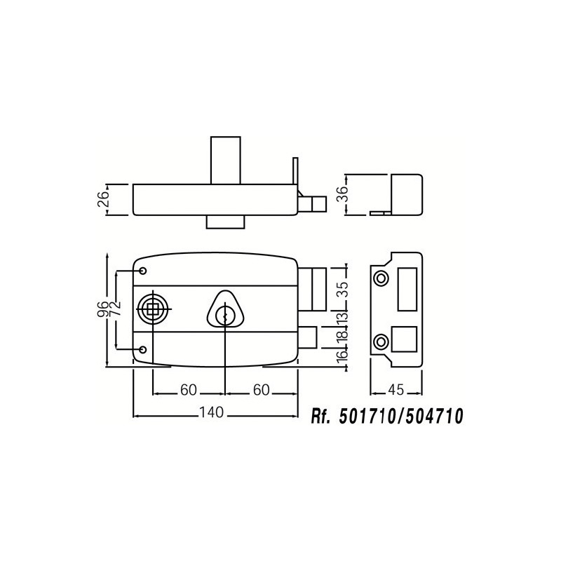 Serrure applique monopoint horizontale à fouillot CISA cylindre 45 mm sur numéro BC2304 - NORMBAU