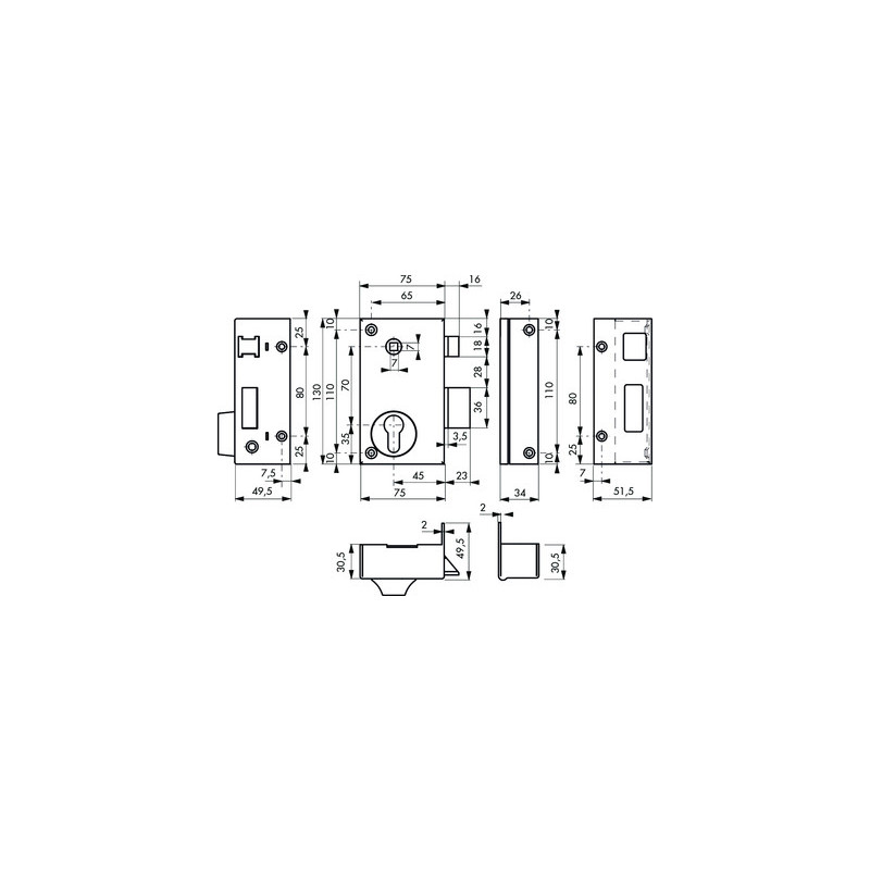Serrure applique monopoint verticale à fouillot pour cylindre européen - FTH THIRARD