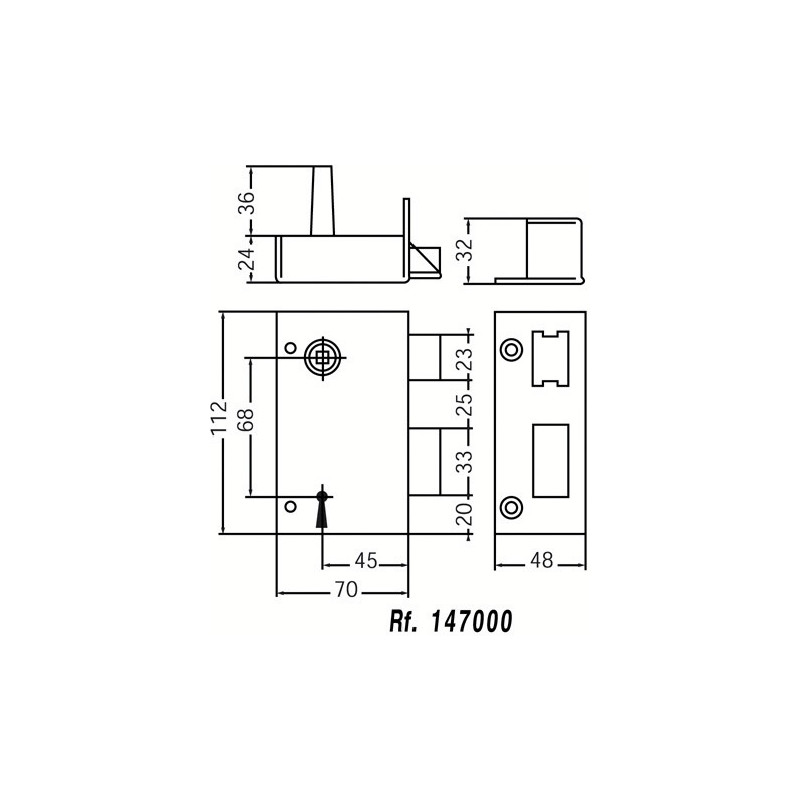 Serrure applique monopoint verticale à fouillot clé à chiffres - JPM