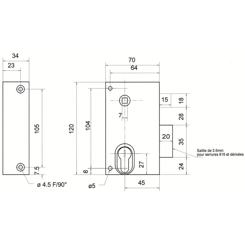 Serrure applique monopoint verticale à fouillot profil européen 9814 zinguée - METALUX