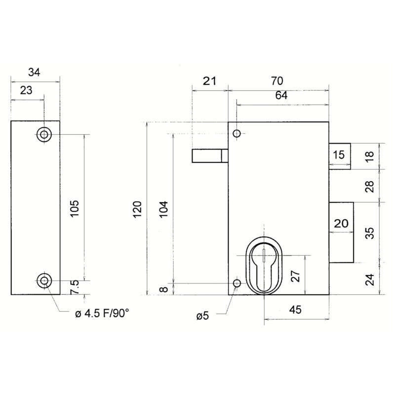 Serrure applique monopoint verticale à tirage profil européen 9812 poussant - METALUX