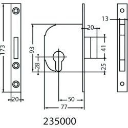 Serrure à encastrer monopoint axe 50 pêne dormant clé i PETIT MODELE bouts carrés - JPM