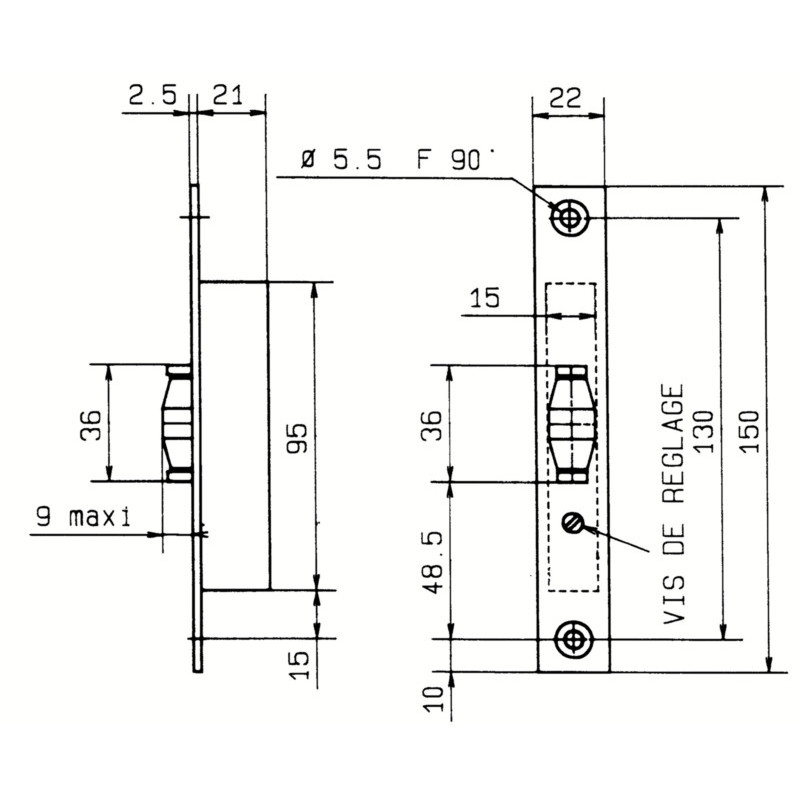 Serrure à encastrer monopoint à rouleau réglable série 23 sans gâche - METALUX