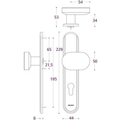 Ensemble sur plaque palière EA195 VERCY AH200 clé i inox - VACHETTE