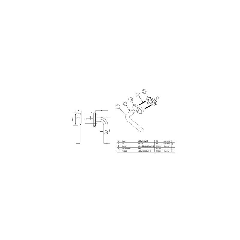 Poignée de fenêtre 1400C forme L inox - FONDERIA MARCHESI