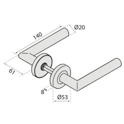 Ensemble sur rosace EST béquille droite angle vif ZG21.7/40 inox - NORMBAU