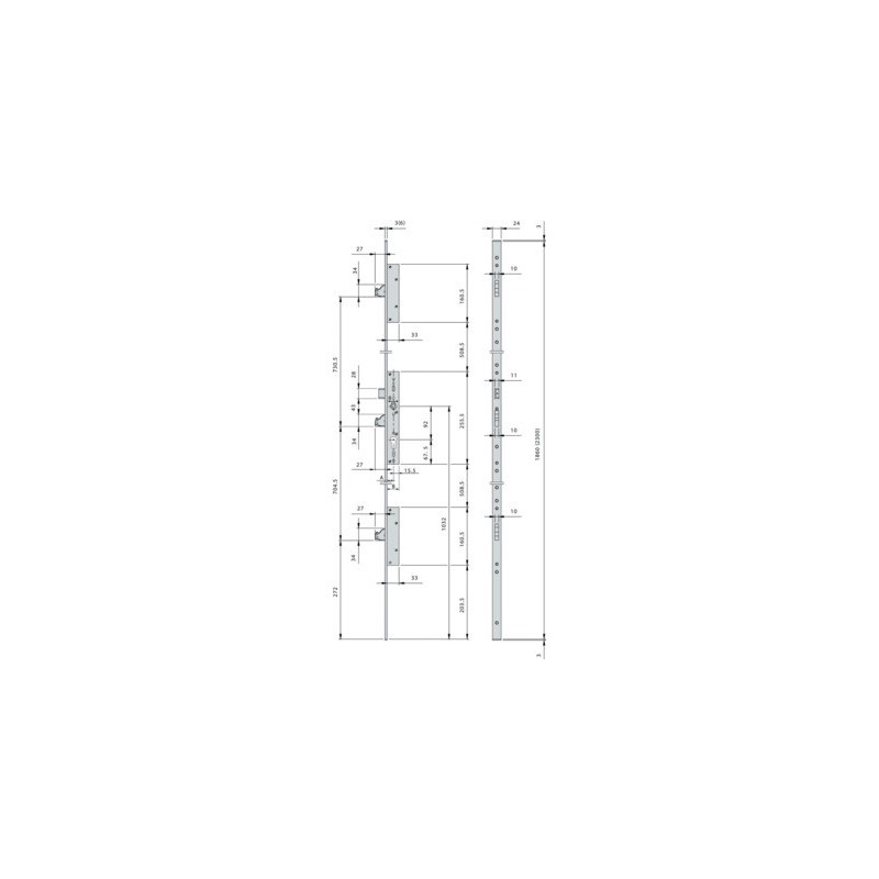 Serrure à encastrer 3 points pêne glissant clé i têtière plate 24 mm MULTIBLINDO - ISEO