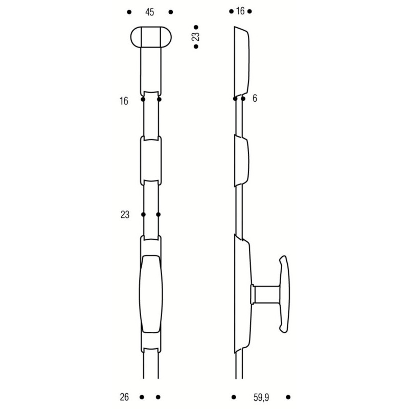 Crémone 332 à bouton entièrement chromée - VACHETTE
