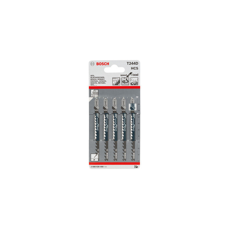Lot de 5 lames de scie sauteuse HCS Speed bois 100 mm T244D - BOSCH