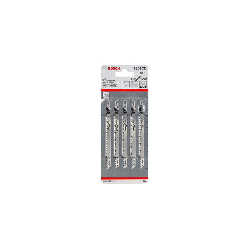 Lot de 5 lames de scie sauteuse bois 91 mm T301CD - BOSCH