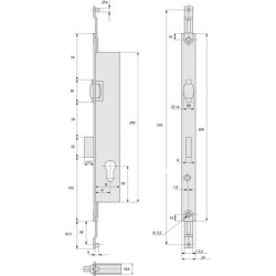 Serrure à encastrer 3 points à rouleau clé i série 2274 têtière plate 24 mm - STREMLER